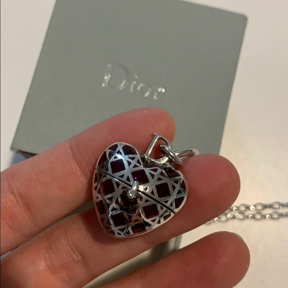Christian Dior red heart silver necklace